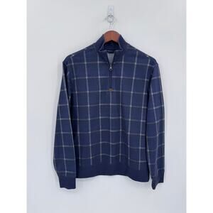 Cremieux Blue Plaid Quarter Zip Pullover Mock Neck Golf Preppy Medium